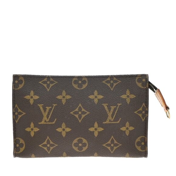 LOUIS VUITTON Logo BUCKET PM Pouch Bag Monogram Leather Brown France - Picture 1 of 13